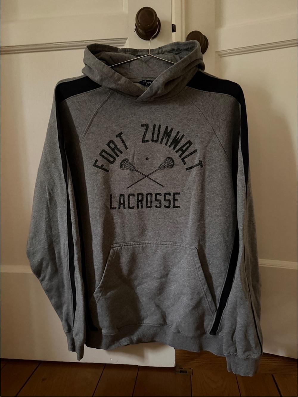 Sport-Tek gray hoodie with Lacrosse theme L